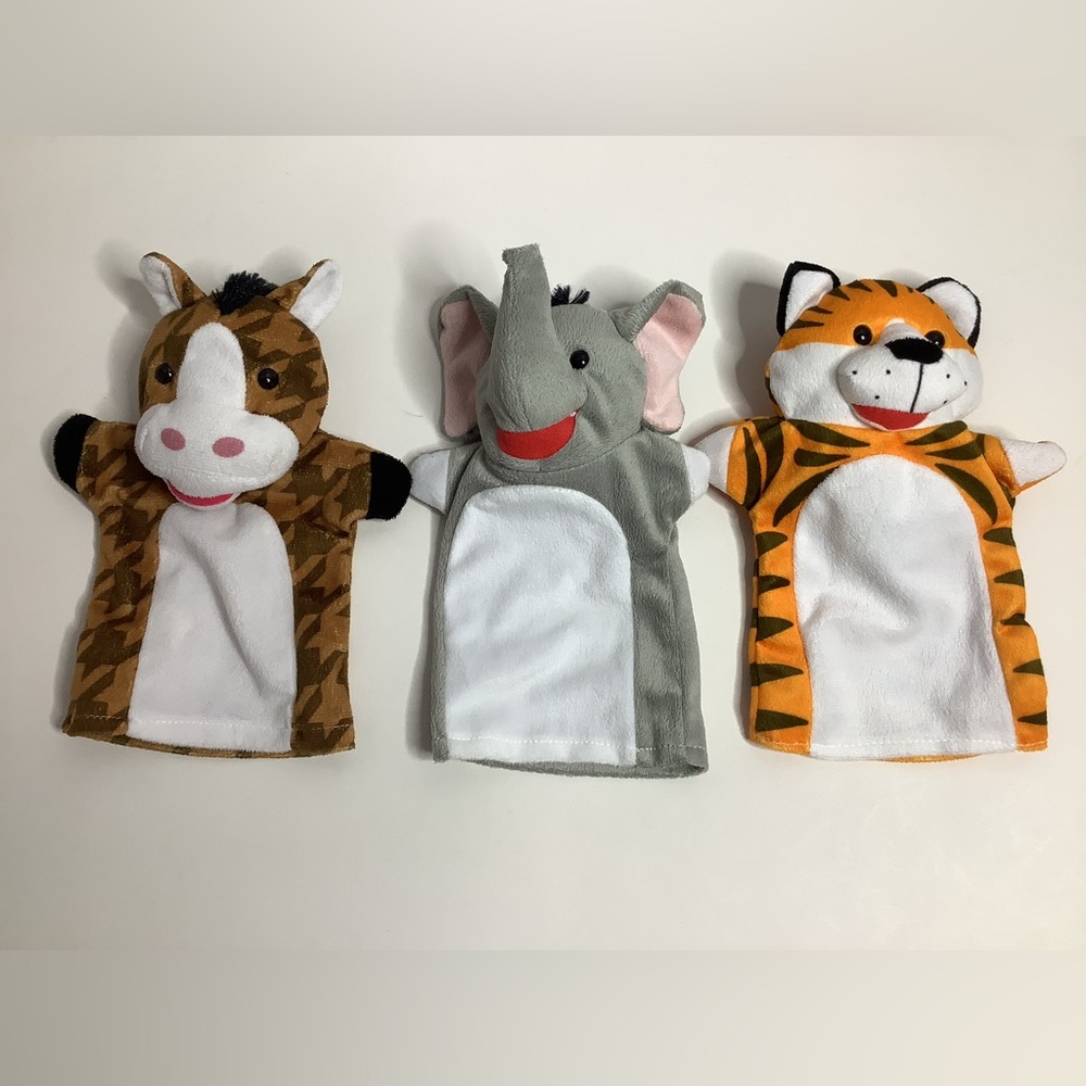 Melissa and Doug Lot Of  3 Zoo Animals Hand Puppets Tiger Elephant Horse